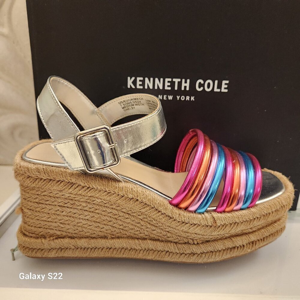 Kenneth Cole New York "Shelby" Metallic Multi espadrille wedges. NIB. Various.
